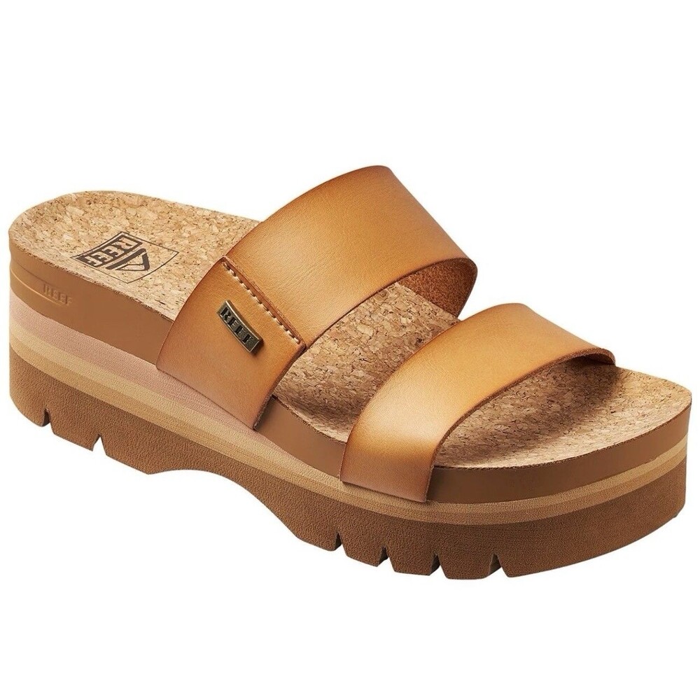 Reef Cushion Vista 2.5 Higher  Slide Sandals Natural Tan Slip On Platform 9 40